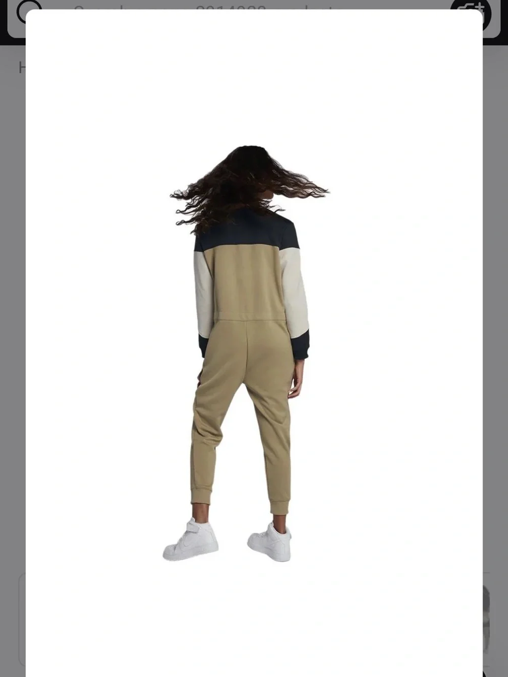 Nike Colorblock Zip-Front Jumpsuit in Olive, Black & Cream